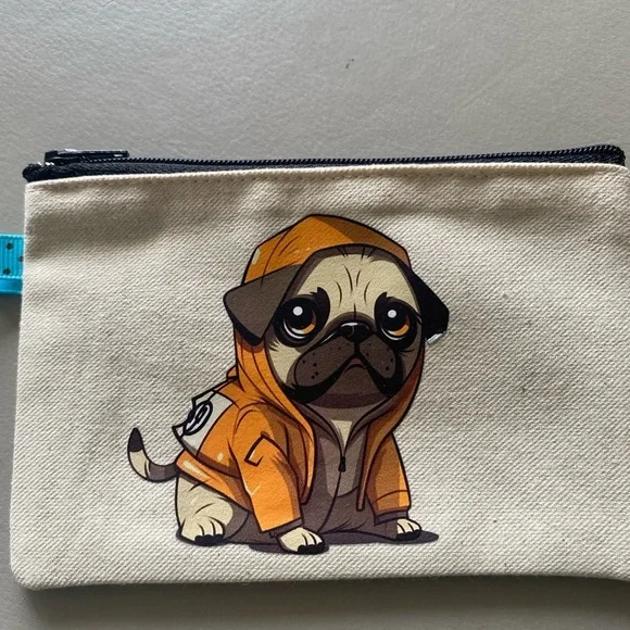 Cute Pug Canvas Pouch with Zipper lobster clasp - Picture 2 of 2